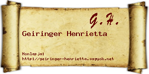 Geiringer Henrietta névjegykártya